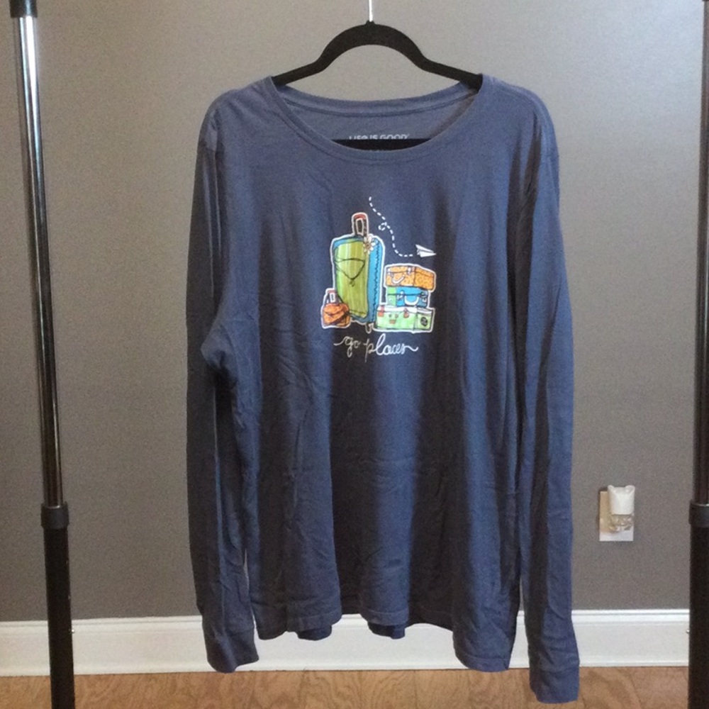 XXL Life Is Good “Go Places” Navy Blue Long Sleeve Crusher-lite Tee